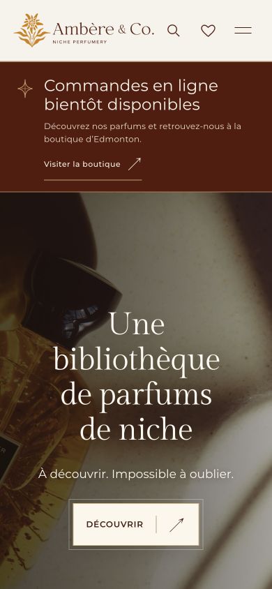 Pagina principală Ambère în franceză, pe mobil