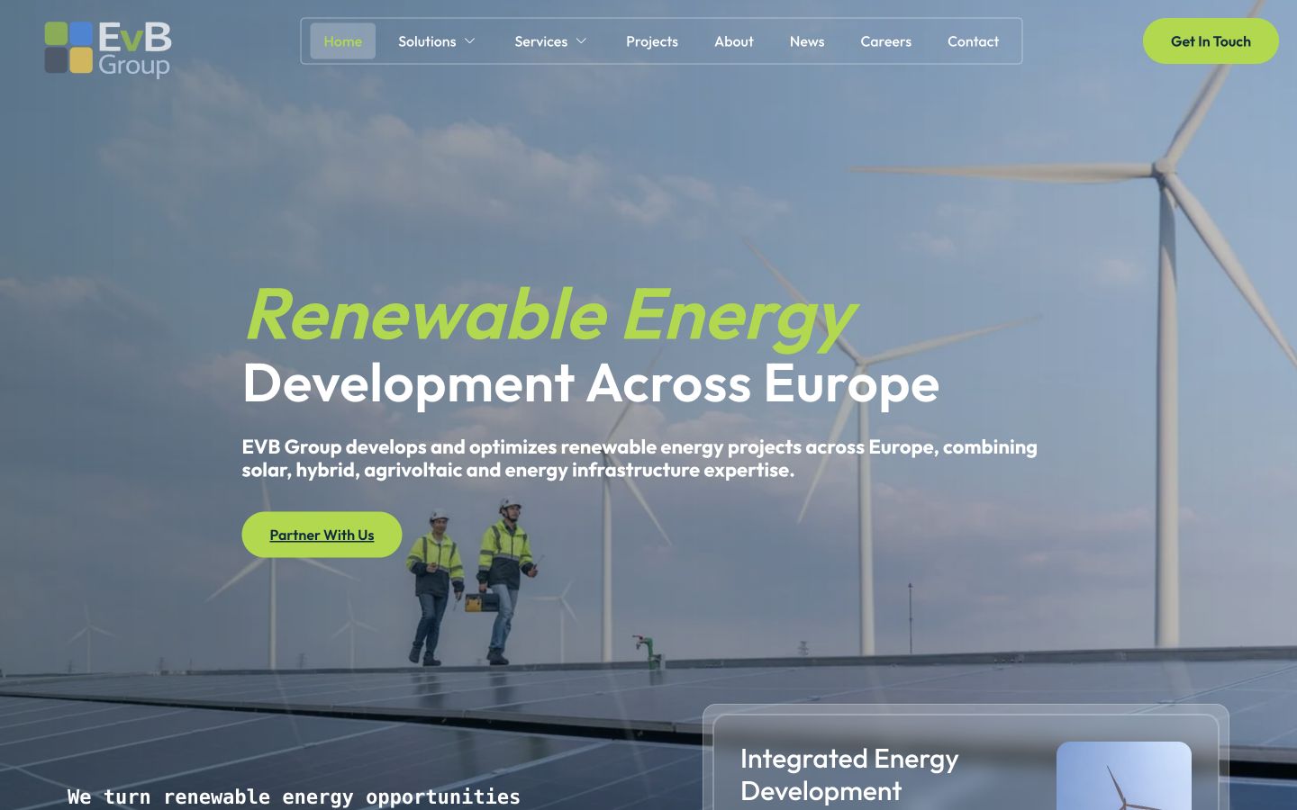 Interfața website-ului EVB Group