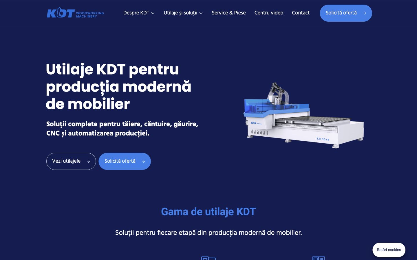 Interfața website-ului KDT Machinery România