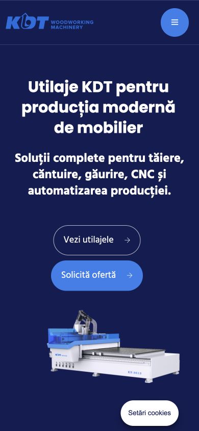 KDT Machinery România — captură a site-ului pe mobil
