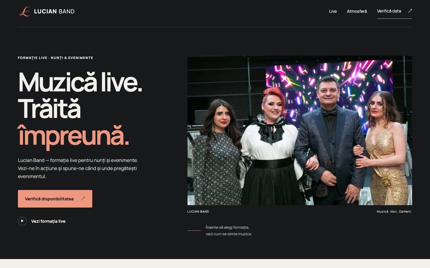 Lucian Band — captură a site-ului pe desktop
