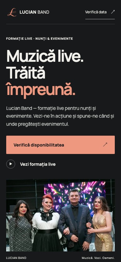 Lucian Band — captură a site-ului pe mobil